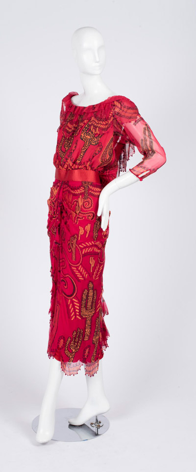 Red gown with cactus prints