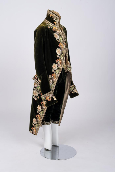 18th century court coat of green velvet and heavy embroidery